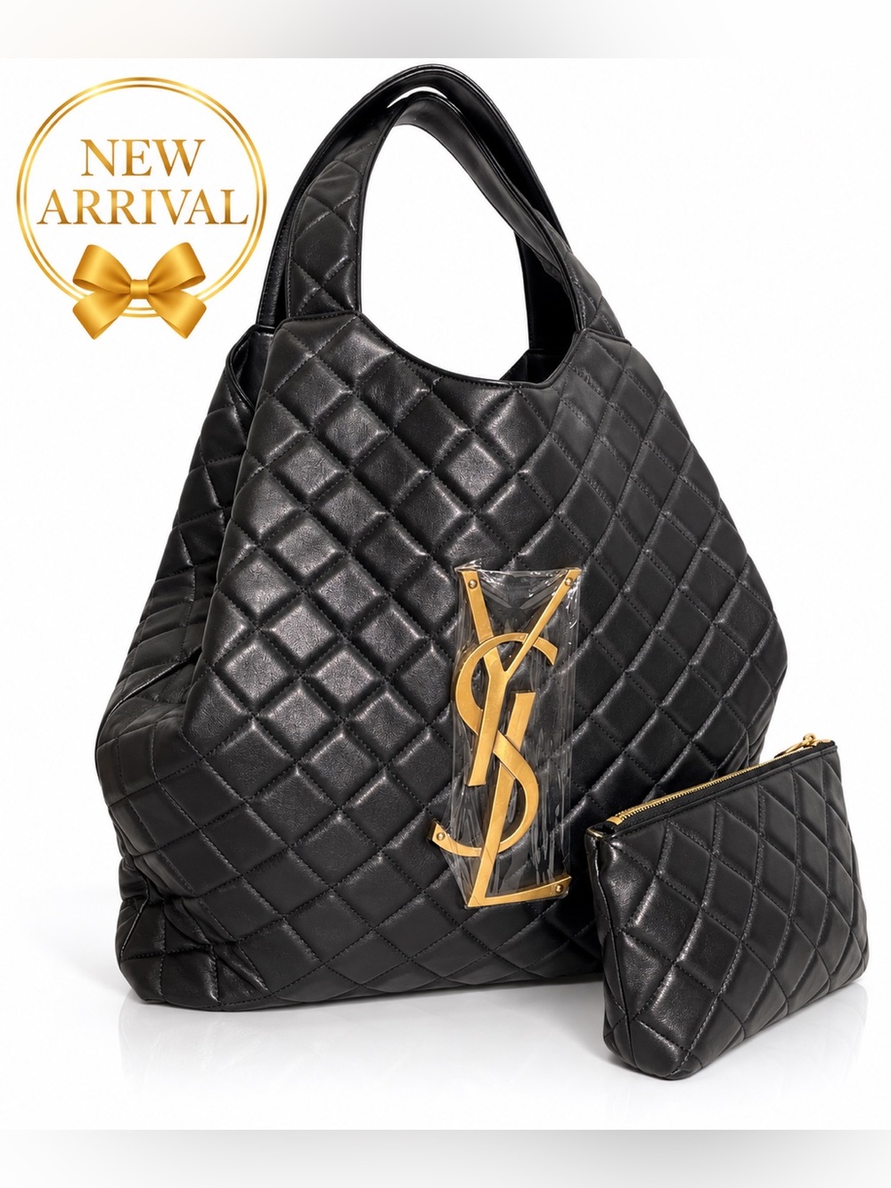 🖤 Black Quilted Oversized Hobo Tote + Matching Pouch 🖤